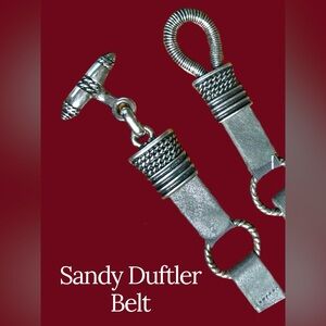 Sandy Duftler-size large vintage T-bar belt. Leather, elastic, metalwork. EUC!